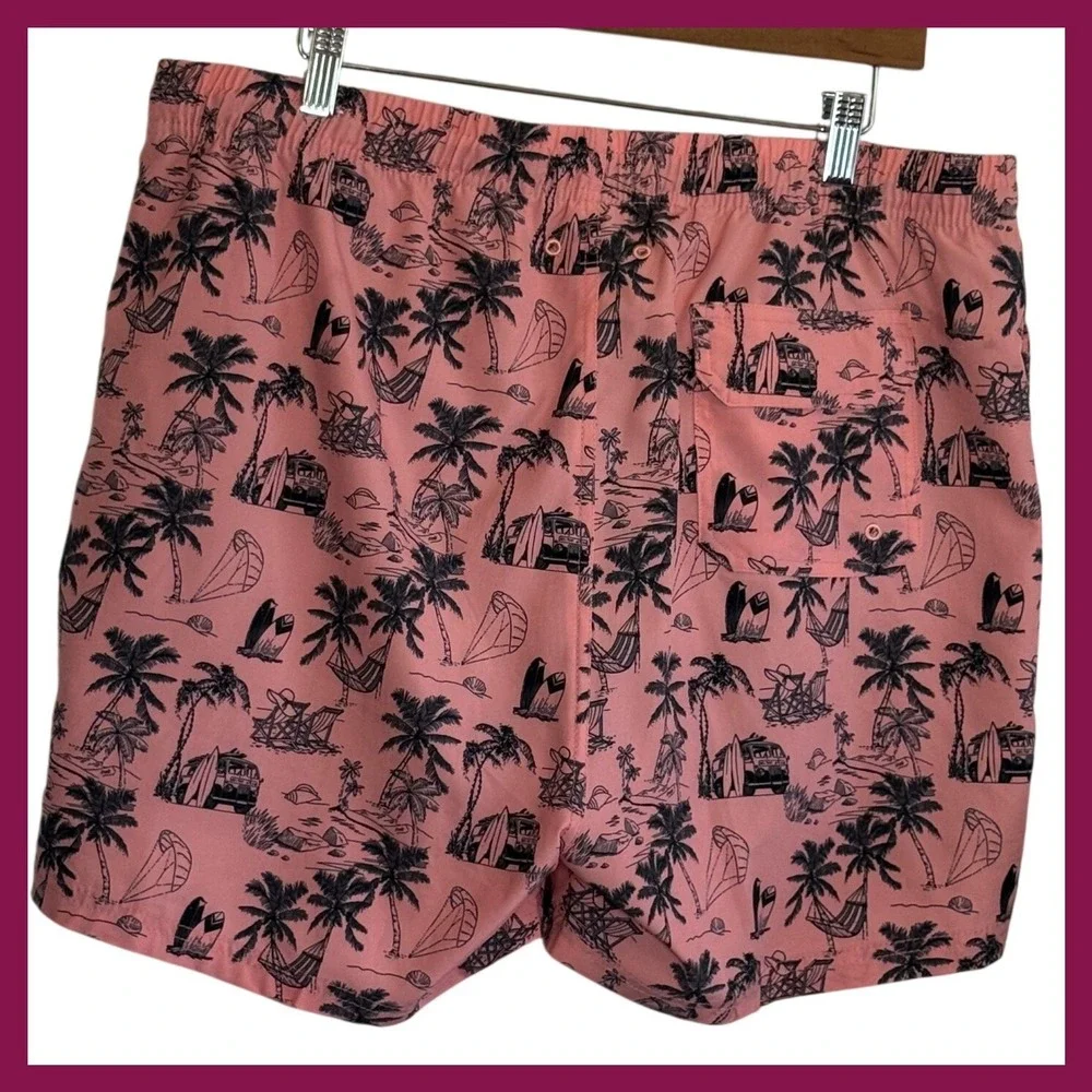 Original Penguin Sungear Mens XL Swim Trunks Pink Tropical Surf Van Beach Shorts